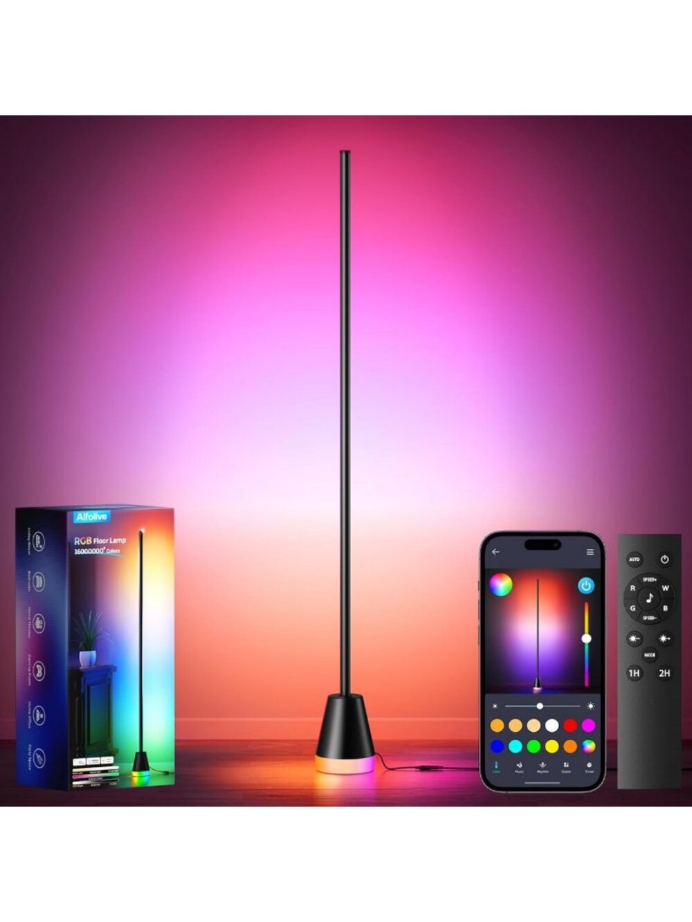 Smart RGB Corner Floor Lamp - Ambient LED Light, Modern Black Design